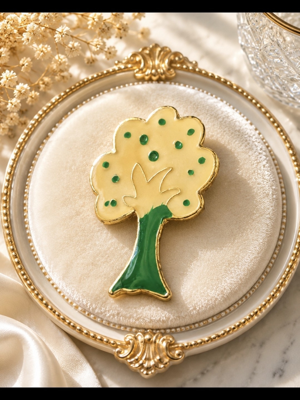 Gold-Trim Tree Enamel Pin - Green & Yellow